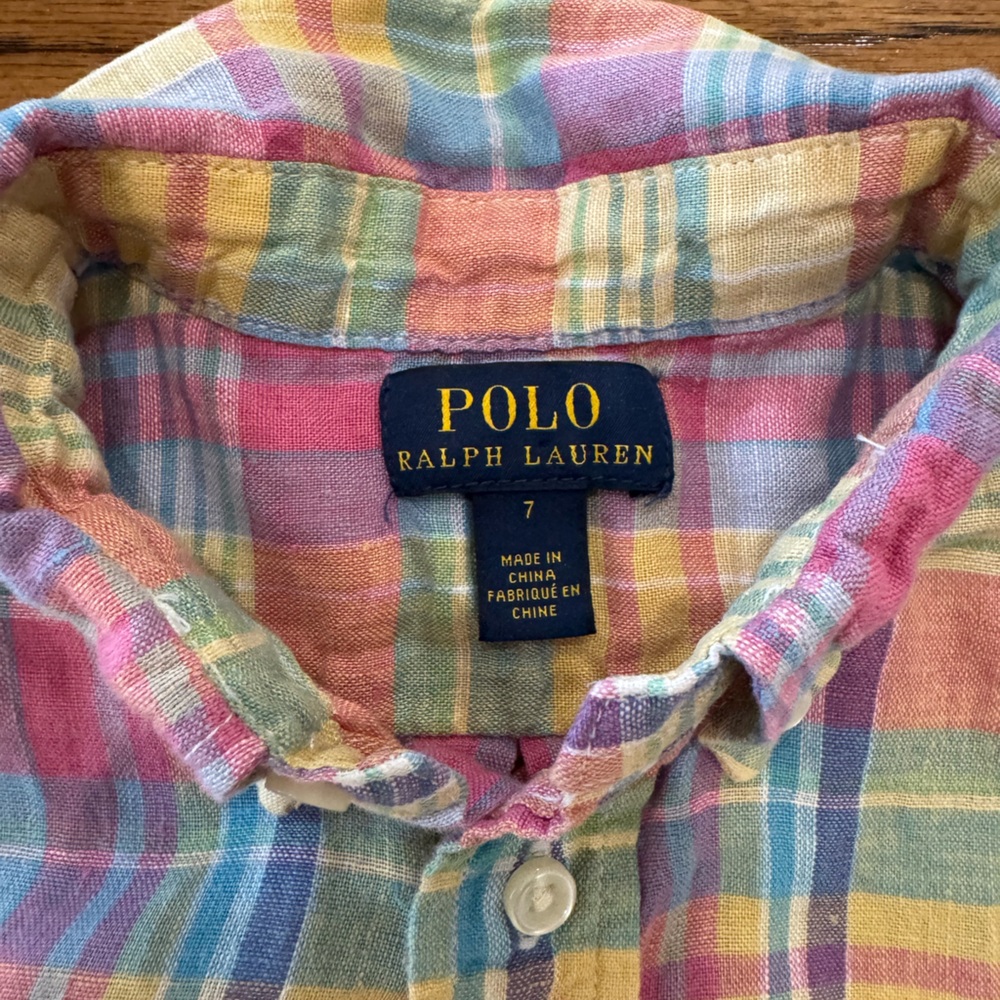 Ralph Lauren Boys 100% Linen Short Sleeved Button Up Size 7 Shirt